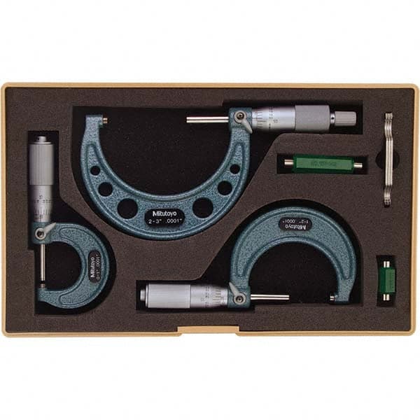 Mitutoyo - Mechanical Outside Micrometer Sets Minimum Measurement (Inch): 0 Maximum Measurement (Inch): 3 - Caliber Tooling