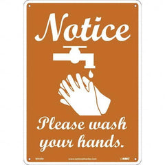 NMC - "Notice - Please Wash Your Hands", 10" Wide x 14" High, Rigid Plastic Safety Sign - Caliber Tooling