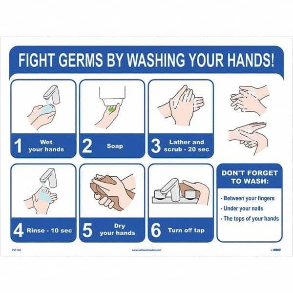 NMC - "Fight Germs By Washing Your Hands!", 24" Wide x 18" High, Paper Safety Sign - Caliber Tooling