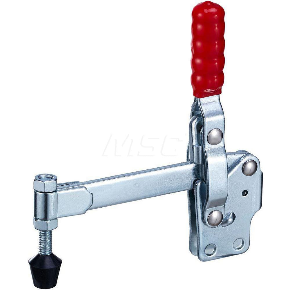 Manual Hold-Down Toggle Clamp: Vertical, 500 lb Capacity, Solid Bar, Straight Base 60 ° Handle Movement, 100 ° Bar Opening, Plastic