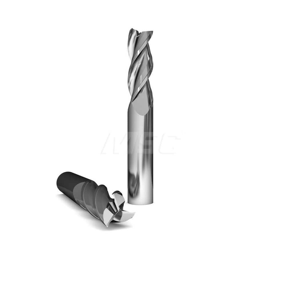 Square End Mill: 1/2'' Dia, 5/8'' LOC, 1/2'' Shank Dia, 3'' OAL, 3 Flutes, Solid Carbide Single End, ZrN Finish, Upcut Flute, 37 ° Helix, Centercutting, RH Cut, RH Flute, Series 1025 & Alumigator