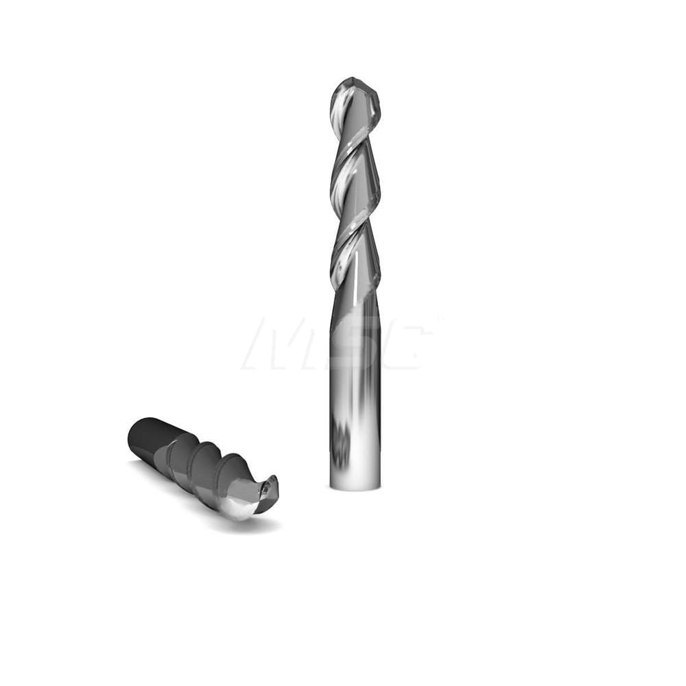 Ball End Mill: 0.3125″ Dia, 2 Flute, Solid Carbide 3″ OAL, 5/16″ Shank Dia, 45 ° Helix, Uncoated, Single End, Series 2015