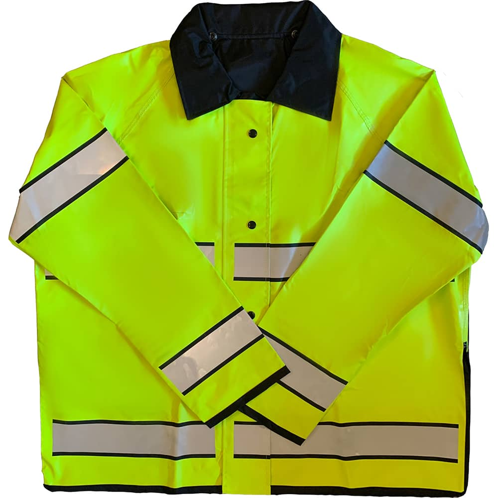 Louisiana Professional Wear - Rain & Chemical Wear; Garment Style: Rain Jacket ; Garment Type: High Visibility; Rain; Waterproof ; Material: Polyurethane/Nylon ; Size: Medium ; Color: Fluorescent Yellow/Black ; Certification Type: ANSI/ISEA 107-2015 Type - Exact Industrial Supply