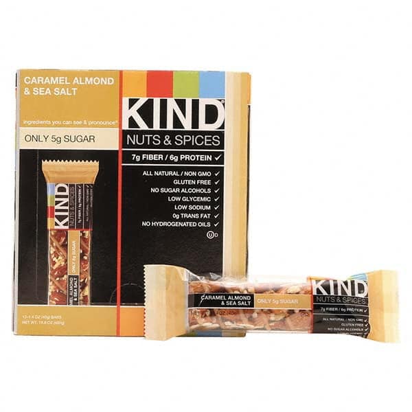 KIND - Snacks, Cookies, Candy & Gum Breakroom Accessory Type: Granola Bars Breakroom Accessory Description: Nuts and Spices Bar, Caramel Almond and Sea Salt, 1.4 oz Bar, 12/Box - Caliber Tooling