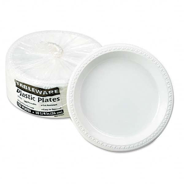 Tablemate Products - Plastic Dinnerware, Plates, 10-1/4" Diam, White, 125/Pack - Caliber Tooling