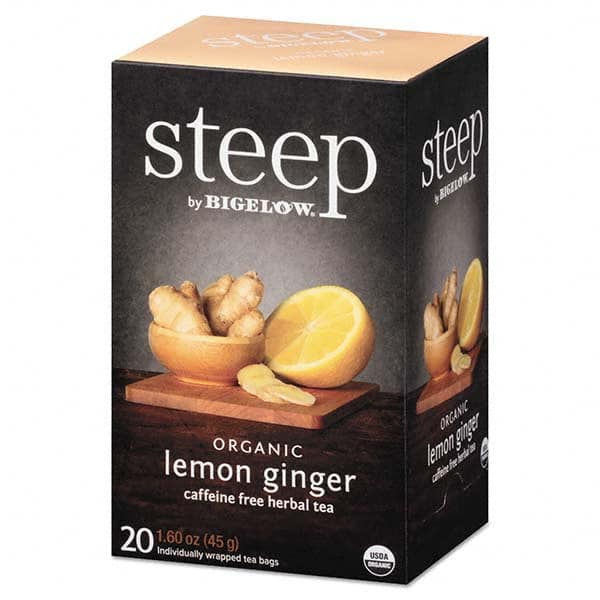 Bigelow - Coffee, Tea & Accessories Breakroom Accessory Type: Tea Bags Breakroom Accessory Description: Steep Tea, Lemon Ginger, 1.6 oz Tea Bag, 20/Box - Caliber Tooling