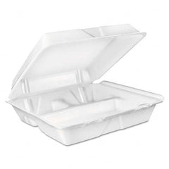 DART - Large Foam Carryout, Food Container, 3-Compartment, White, 9-2/5 x 9 x 3 - Caliber Tooling