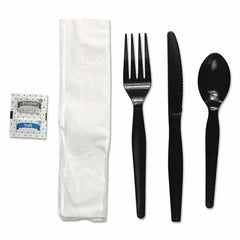 Boardwalk - Six-Piece Cutlery Kit, Condiment/Fork/Knife/Napkin/Spoon, Heavyweight, Black, 250/Carton - Caliber Tooling