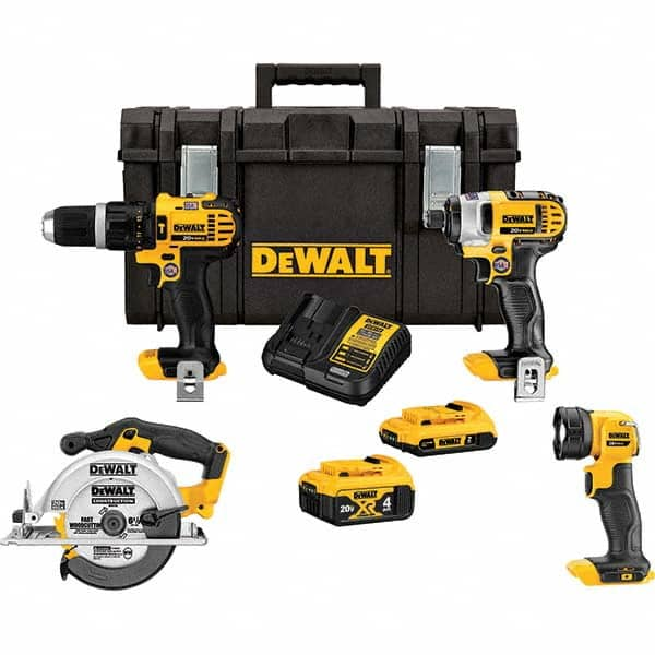 DeWALT - Cordless Tool Combination Kits Voltage: 20 Tools: Hammer Drill; 1/4" Impact Driver; 6-1/2" Circular Saw; Work Light - Caliber Tooling