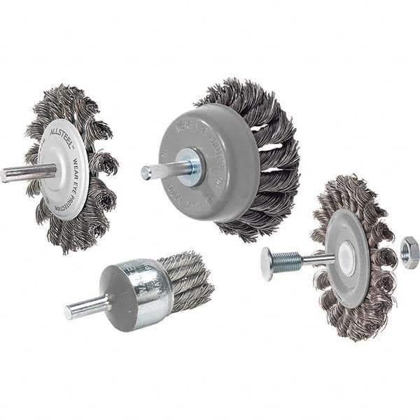 WALTER Surface Technologies - 3" OD, 1/4" Arbor Hole, Knotted Steel Wheel Brush - Caliber Tooling