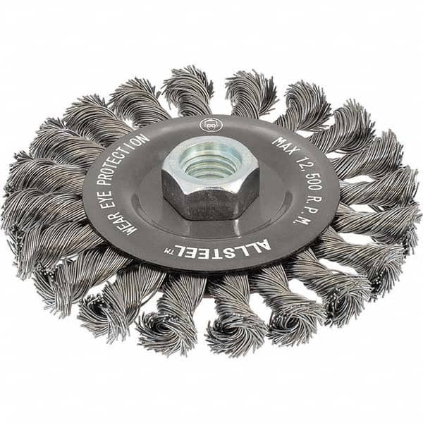 WALTER Surface Technologies - 6" OD, 5/8-11 Arbor Hole, Knotted Steel Wheel Brush - Caliber Tooling