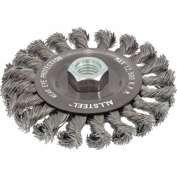 WALTER Surface Technologies - 5" OD, 5/8-11 Arbor Hole, Knotted Steel Wheel Brush - Caliber Tooling