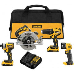 DeWALT - Cordless Tool Combination Kits Voltage: 20 Tools: Brushless 1/2" Cordless Drill/Driver; Brushless 1/4" Cordless Impact Driver; Brushless XR 7-1/4 Circular Saw; Cordless LED Work Light - Caliber Tooling