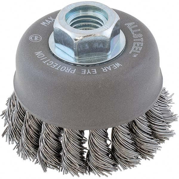 WALTER Surface Technologies - 3" Diam 5/8-11 Threaded Arbor Steel Fill Cup Brush - Caliber Tooling