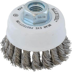 WALTER Surface Technologies - 3" Diam 5/8-11 Threaded Arbor Stainless Steel Fill Cup Brush - Caliber Tooling