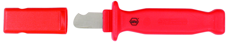 Insulated Electricians Cable Stripping Knife 35mm Blade Length; Hooked cutting edge. Cover included. - Caliber Tooling
