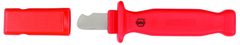 Insulated Electricians Cable Stripping Knife 35mm Blade Length; Hooked cutting edge. Cover included. - Caliber Tooling
