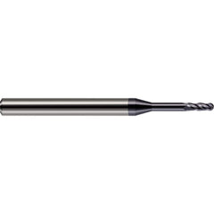 Ball End Mill: 0.09″ Dia, 0.27″ LOC, 4 Flute, Solid Carbide 1-1/2″ OAL, 1/8″ Shank Dia, 30 ° Helix, AlTiN Coated, Single End