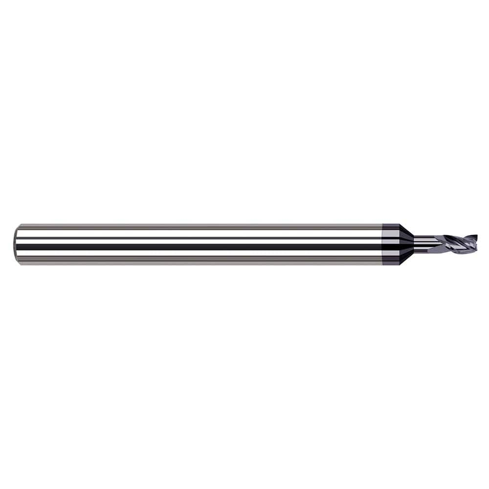 Square End Mill: 1/32'' Dia, 3/64'' LOC, 1/8'' Shank Dia, 1-1/2'' OAL, 3 Flutes, Solid Carbide Single End, AlTiN Finish, 34 ° Variable Helix, Centercutting, RH Cut, RH Flute