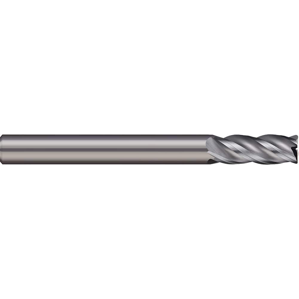 Corner Radius End Mill: 1/4″ Dia, 1/2″ LOC, 0.02″ Radius, 4 Flutes, Solid Carbide 2-1/2″ OAL, 1/4″ Shank Dia, 38 ° Helix, Bright/Uncoated, Corner Radius End