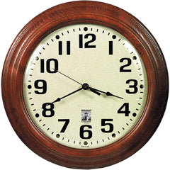 Ability One - Wall Clocks; Type: Wall Clock ; Display Type: Analog ; Power Source: Battery ; Face Color: White ; Case Color: Brown ; Face Diameter: 16 (Inch) - Exact Industrial Supply