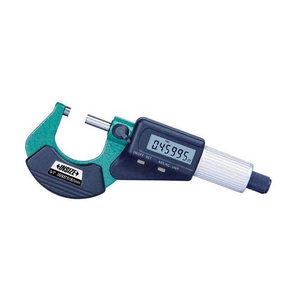 Insize USA LLC - Electronic Outside Micrometers; Type: Standard ; Minimum Measurement (Decimal Inch): 0.0000 ; Minimum Measurement (mm): 0.00 ; Maximum Measurement (mm): 25.00 ; Maximum Measurement (Decimal Inch): 1.0000 ; Thimble Type: Friction - Exact Industrial Supply