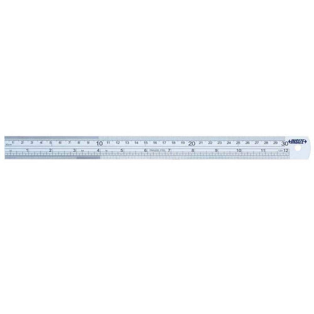 Insize USA LLC - Steel Rules; Length (Inch): 12 ; Length (mm): 300.00 ; Graduation Style: Inch/Metric ; Flexibility: Rigid ; Width (Decimal Inch): 0.9840 ; Width (mm): 25.00 - Exact Industrial Supply