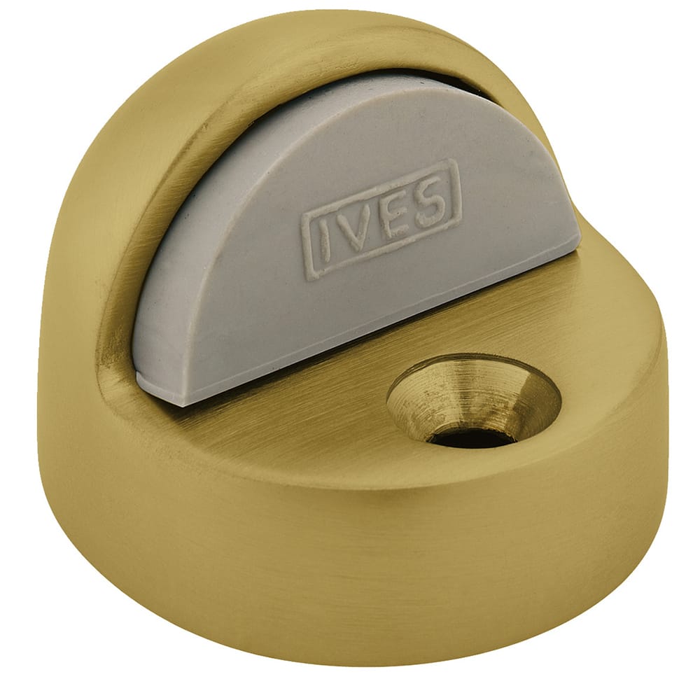 IVES - Stops; Type: Floor Stop ; Finish/Coating: Satin Brass ; Projection: 1-3/8 (Inch); Mount Type: Floor - Exact Industrial Supply