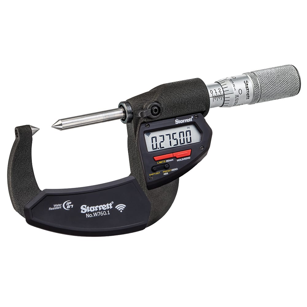 Starrett - Screw Thread Micrometers; Operation Type: Electronic ; Minimum Measurement (mm): 0 ; Minimum Measurement (Decimal Inch): 0 ; Maximum Measurement (Decimal Inch): 1 ; Maximum Measurement (mm): 25 ; Graduation (mm): 0.001 - Exact Industrial Supply