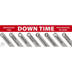 NMC - Banners; Message Type: Lean ; Legend: WATCH OUT FOR DOWN TIME THE 8 WASTES OF LEAN ; Graphic: 5s ; Material Type: Vinyl ; Language: English ; Length (Inch): 120 - Exact Industrial Supply