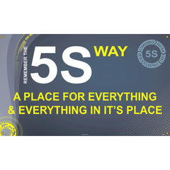 NMC - Banners; Message Type: Lean ; Legend: REMEMBER THE 5S WAY A PLACE FOR EVERYTHING & EVERYTHING IN ITS PLACE ; Graphic: 5s ; Material Type: Vinyl ; Language: English ; Length (Inch): 60 - Exact Industrial Supply