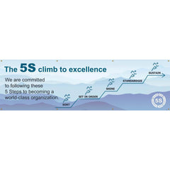 NMC - Banners; Message Type: Lean ; Legend: The 5S Climb To Excellence ; Graphic: 5s ; Material Type: Vinyl ; Language: English ; Length (Inch): 120 - Exact Industrial Supply