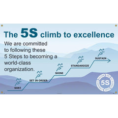 NMC - Banners; Message Type: Lean ; Legend: The 5S Climb To Excellence ; Graphic: 5s ; Material Type: Vinyl ; Language: English ; Length (Inch): 60 - Exact Industrial Supply