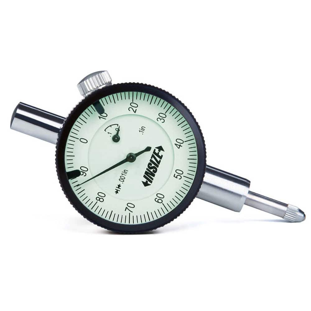 Insize USA LLC - Dial Drop Indicators; Maximum Measurement (Decimal Inch): 0.1000 ; Dial Graduation (Decimal Inch): 0.001000 ; Dial Reading: 0-100 ; Dial Diameter (Inch): 1-37/64 ; Accuracy (Decimal Inch): +/-.001 ; Dial Color: White - Exact Industrial Supply