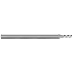 Square End Mill: 1/16'' Dia, 0.186'' LOC, 1/8'' Shank Dia, 1-1/2'' OAL, 3 Flutes, Solid Carbide Single End, Uncoated, 42 ° Variable Helix, Centercutting, RH Cut, RH Flute