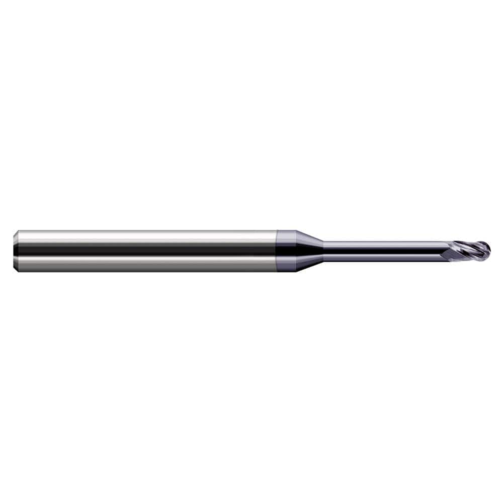 Ball End Mill: 0.071″ LOC, 4 Flute, Solid Carbide 2-1/2″ OAL, 1/8″ Shank Dia, 30 ° Helix, AlTiN Coated