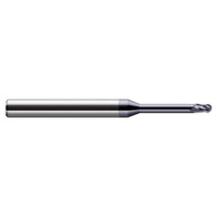 Ball End Mill: 0.062″ Dia, 0.093″ LOC, 3 Flute, Solid Carbide 2-1/2″ OAL, 1/8″ Shank Dia, 30 ° Helix, AlTiN Coated, Single End