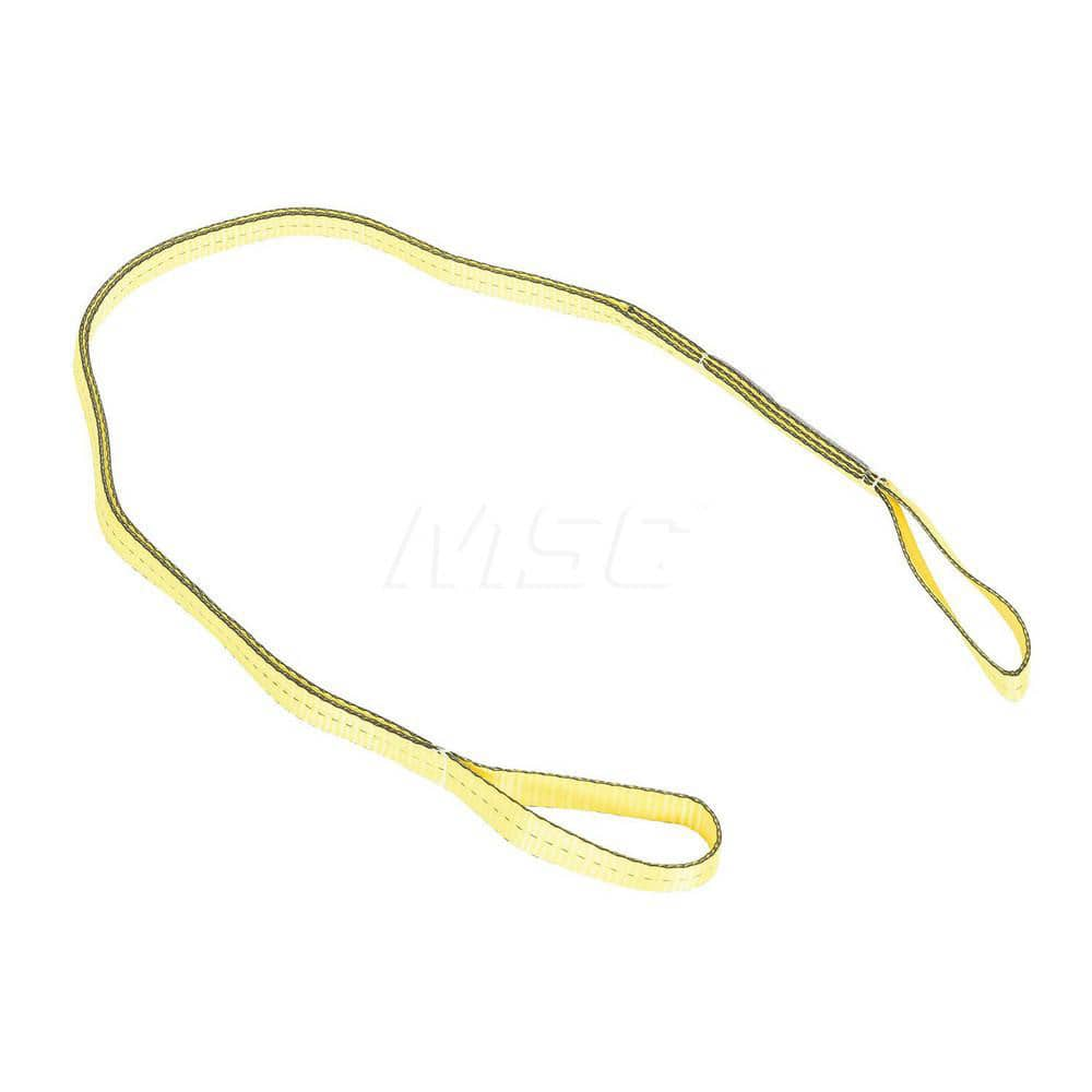 Web Sling: 1″ Wide, 6' Long, 3,200 lb Vertical, 2,560 lb Choker, 6,400 lb Basket, Polyester Flat Eye, Yellow