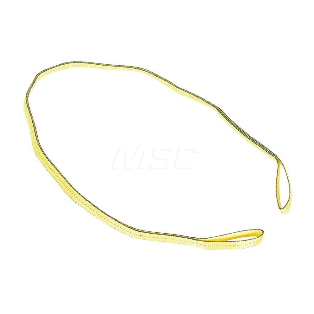 Web Sling: 1″ Wide, 8' Long, 3,200 lb Vertical, 2,560 lb Choker, 6,400 lb Basket, Polyester Flat Eye, Yellow