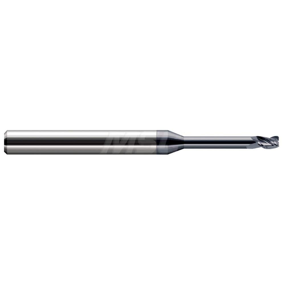 Corner Radius End Mill: 0.062″ Dia, 0.093″ LOC, 0.01″ Radius, 3 Flutes, Solid Carbide 2-1/2″ OAL, 1″ Shank Dia, Helix, AlTiN Coated, Corner Radius End, Centercutting