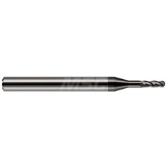 Ball End Mill: 0.02″ Dia, 0.06″ LOC, 4 Flute, Solid Carbide 1-1/2″ OAL, 1/8″ Shank Dia, 30 ° Helix, Amorphous Diamond Coated, Single End