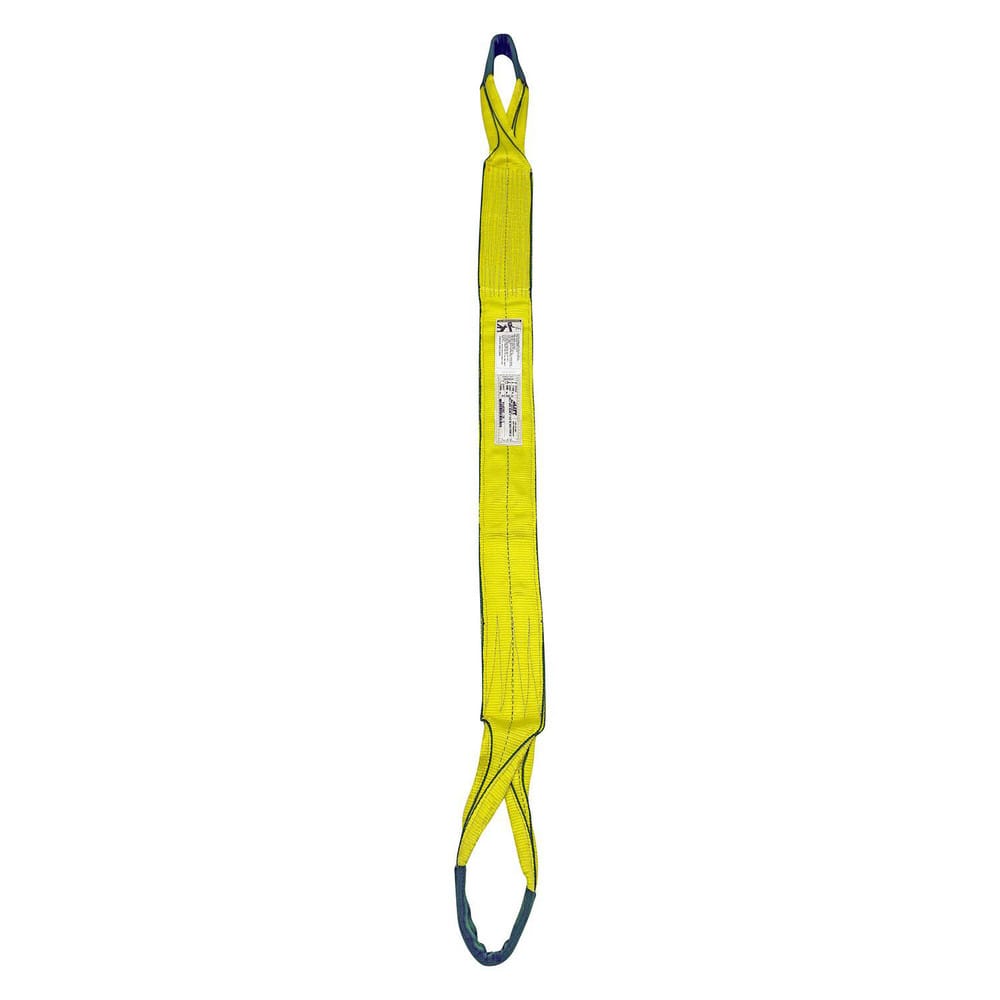 Eye & Eye Sling: 4″ Wide, 10' Long, 11,500 lb Vertical, 9,200 lb Choker, 23,000 lb Basket, Polyester Flat Eye, Yellow