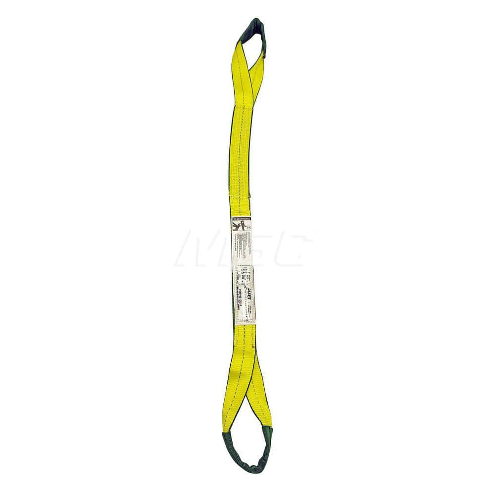 Eye & Eye Sling: 2″ Wide, 2' Long, 6,400 lb Vertical, 5,120 lb Choker, 12,800 lb Basket, Polyester Flat Eye, Yellow