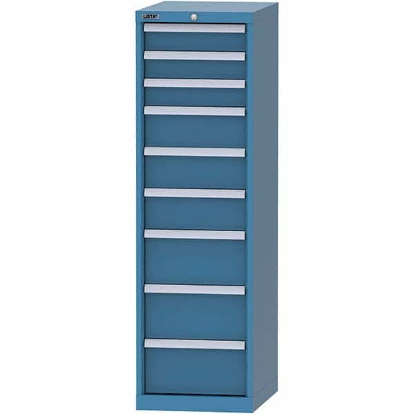 LISTA - 9 Drawer, 216 Compartment Bright Blue Steel Modular Storage Cabinet - Exact Industrial Supply