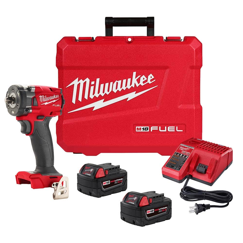 Cordless Impact Wrench: 18V, 3/8″ Drive, 0 to 3,200 BPM, 0 to 2,500 RPM 210 ft-lb, 2 M18 RED LITHIUM Battery Included, Charger Included