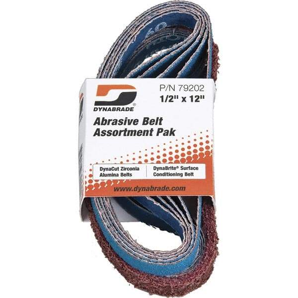 Dynabrade - 1/2" Wide x 12" OAL, 60 & 80 Grit, Aluminum Oxide Abrasive Belt - Aluminum Oxide, Coated & Nonwoven, X Weighted Cloth Backing, Wet/Dry - Caliber Tooling