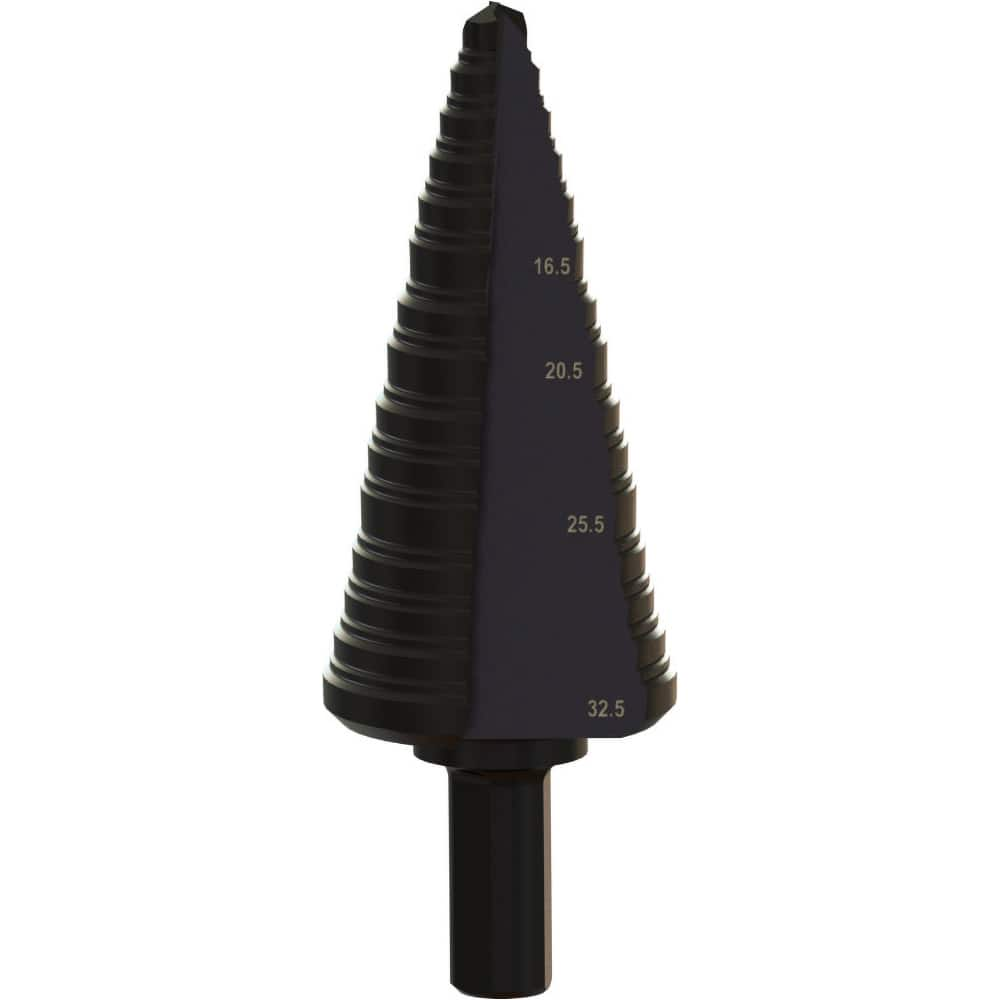 Greenlee - Step Drill Bits; Minimum Hole Diameter (mm): 6.00 ; Maximum Hole Diameter (mm): 32.500 ; Drill Bit Material: Steel ; Drill Bit Finish/Coating: Steam Oxide ; Number of Hole Sizes: 15 ; Shank Type: 3-Flat - Exact Industrial Supply