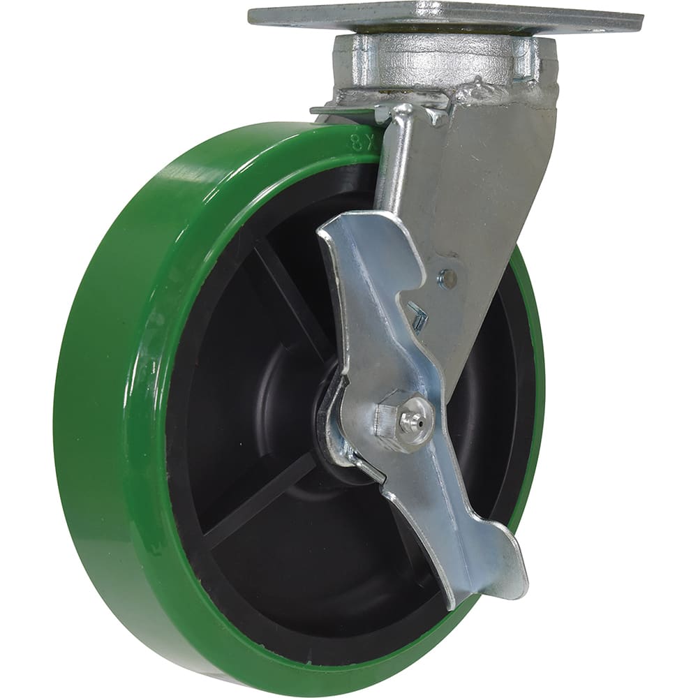 Vestil - Standard Casters; Mount: With Holes ; Style: Swivel w/Brake ; Wheel Diameter: 8 (Inch); Wheel Width: 2 (Inch); Overall Height (Inch): 9-1/2 ; Load Capacity (Lb.): 1000.000 - Exact Industrial Supply