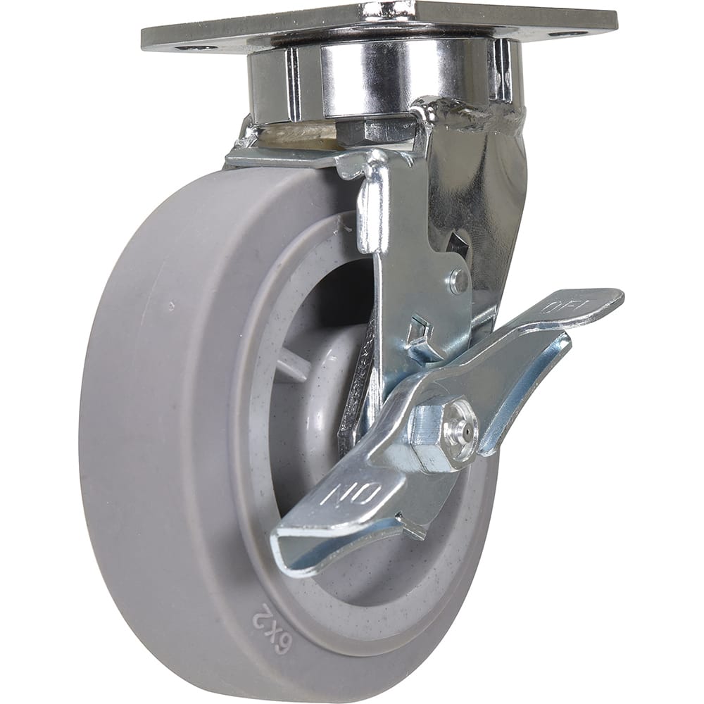 Vestil - Standard Casters; Mount: With Holes ; Style: Swivel w/Brake ; Wheel Diameter: 6 (Inch); Wheel Width: 2 (Inch); Overall Height (Inch): 7-1/2 ; Load Capacity (Lb.): 600.000 - Exact Industrial Supply