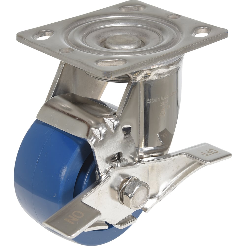 Vestil - Standard Casters; Mount: With Holes ; Style: Swivel w/Total Brake ; Wheel Diameter: 4 (Inch); Wheel Width: 2 (Inch); Overall Height (Inch): 5-3/4 ; Load Capacity (Lb.): 800.000 - Exact Industrial Supply